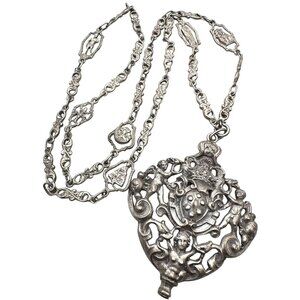 Antique Italy Gothic Necklace Chain Cherubs 800 Silver Unsigned Peruzzi Vintage